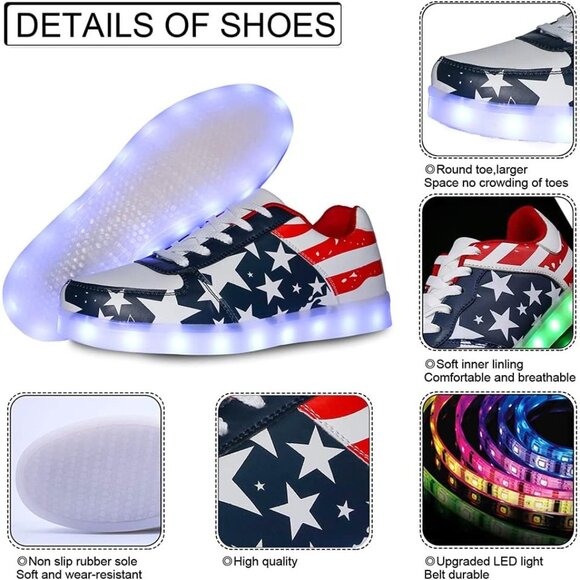 ⚡Unisex Blue Light Up Shoes with USB Charging Glowing Luminous LED Sneakers - Picture 2 of 6